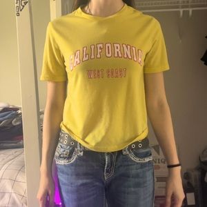 yellow cropped tank top with California West Coast print